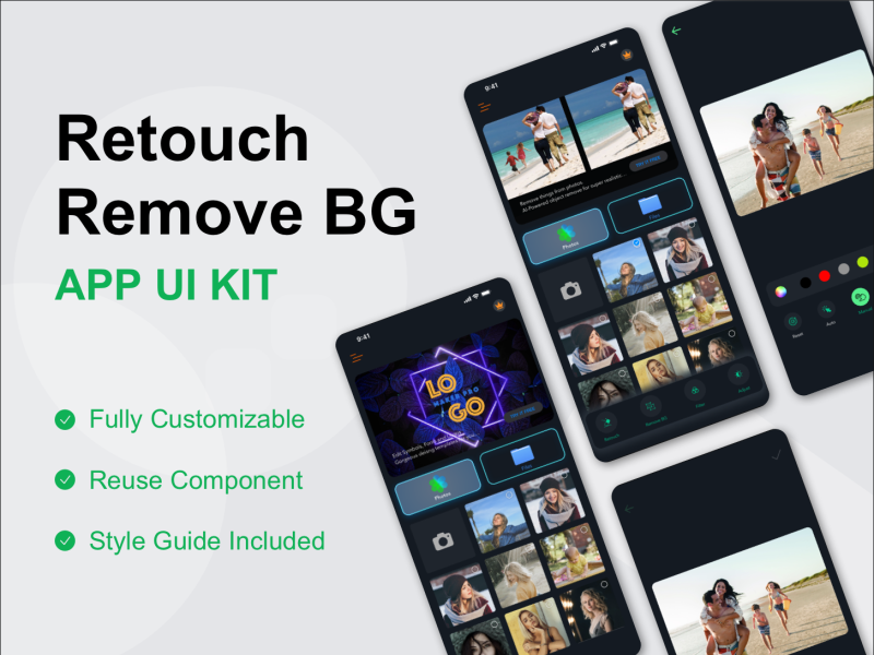 Retouch Remove BG APP UI KIT by Tran Sang on Dribbble