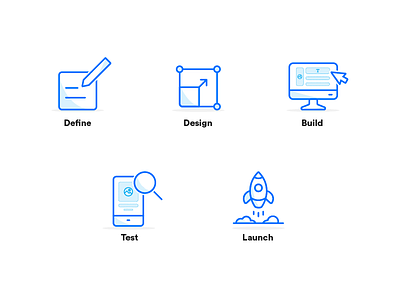 Design Process Icons build define design design process icons launch linear linear icons process process icons test