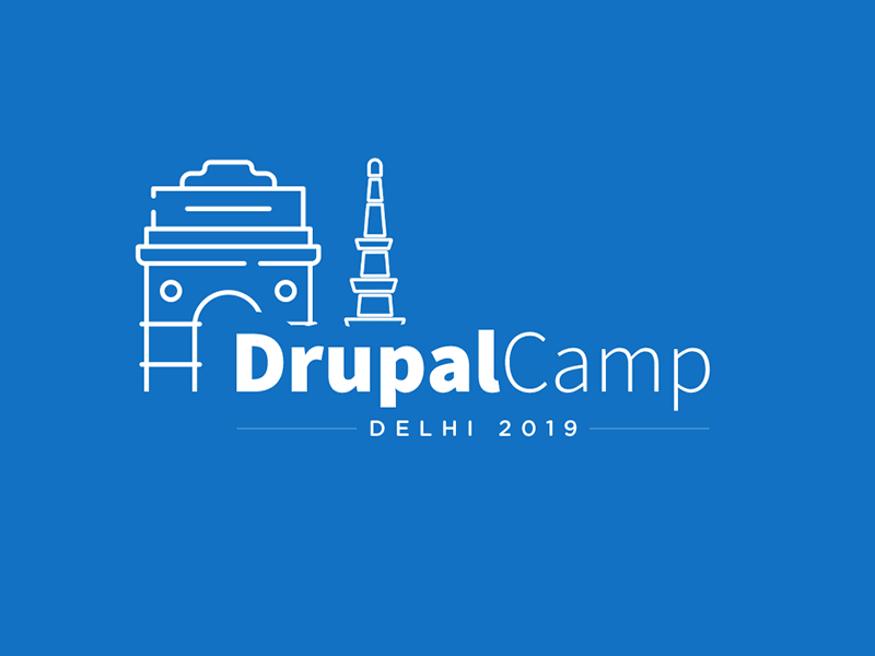 DrupalCamp Delhi 2019 2019 animation blue blue and white branding camp delhi drupal drupal camp icon illustration india gate indian logo minimal qutub minar typography vector