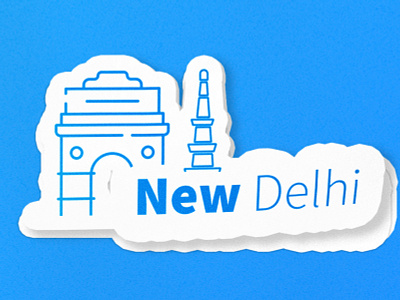 New Delhi Sticker blue blue and white delhi dribbble playoff gate india gate light line icon line icons minimal mockup new delhi playoff qutub minar sticker stickers