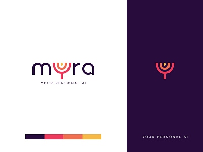 Myra Logo ai alexa branding cortana icon logo logo design myra people personal purple radio signals siri typography vector