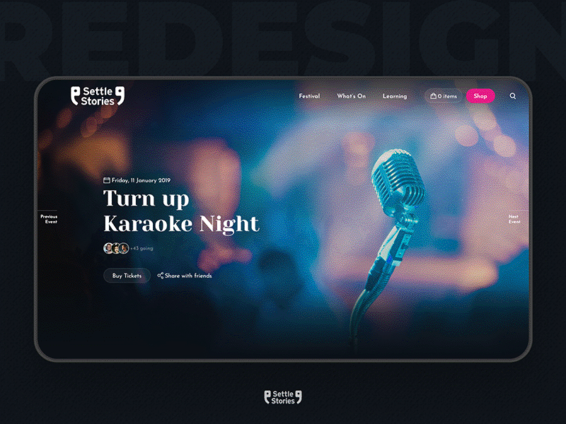 Settle Stories Homepage Redesign animation dark design donate event homepage landing page minimal minimalism ngo redesign shop typography ui ux web