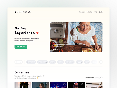 Online Experience Club Landing Page - Exploration