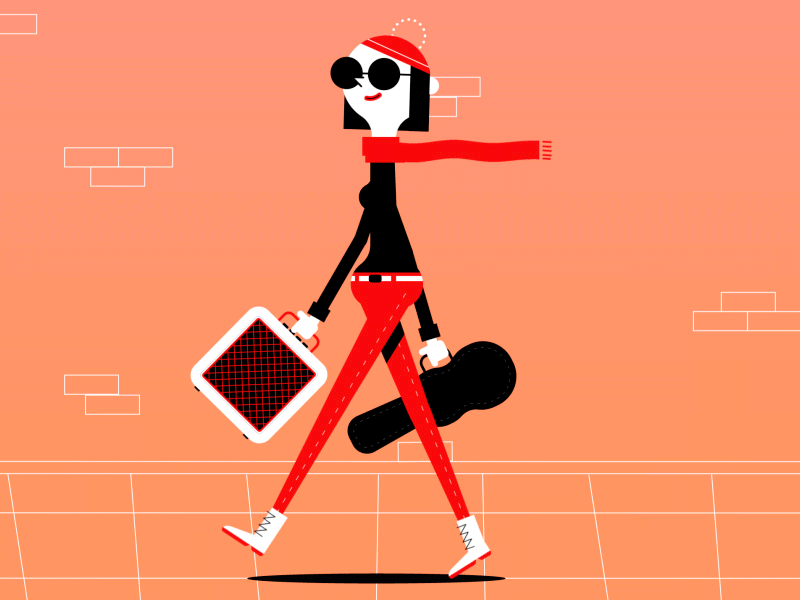 Walking Lady motion design walk cycle after effects music lady motion loop illustration gif animation
