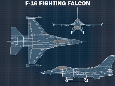 F-16 Blueprint design flat illustration vector
