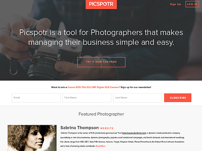 PicSpotr Marketing Page design landing marketing photography simple ui ux