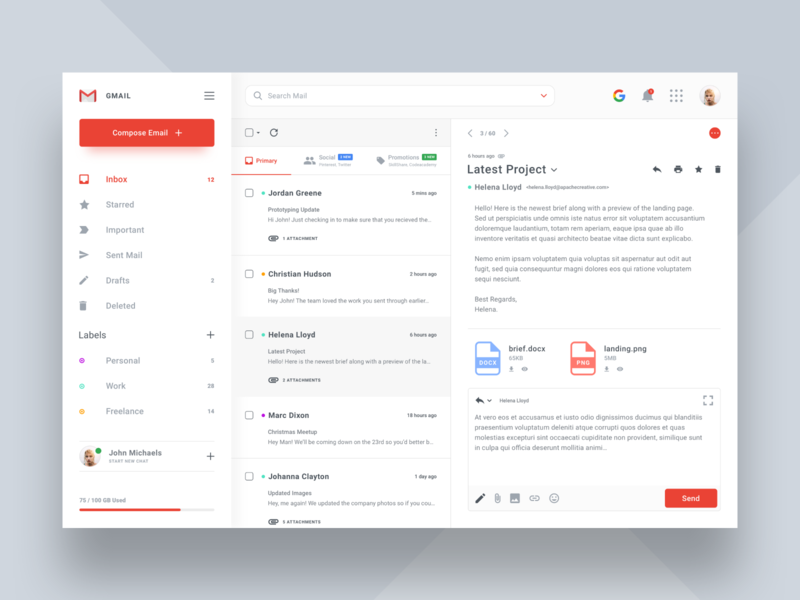 Gmail Redesign app appdesign dashboard email gmail google productdesign uidesign uxdesign webdesign
