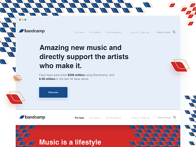 Bandcamp landing page 🤟 branding landingpage music patterns rebrand sketch ui