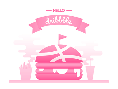 Hello dribbblers! burger debut hello illustration