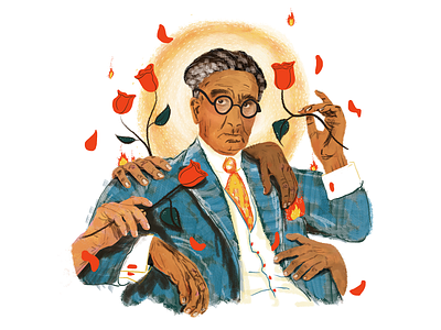 Lust and Hesitation blue character drawing face glasses hands illustration men old poet portrait queer red roses