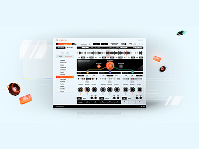rhythmiq ui button dial gradient job knob logo music orange piano plugin record rhythm slider sound ui uidesign uiux video waveform