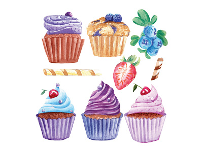 watercolor cupcakes blueberry cupcakes illustration strawberry watercolor