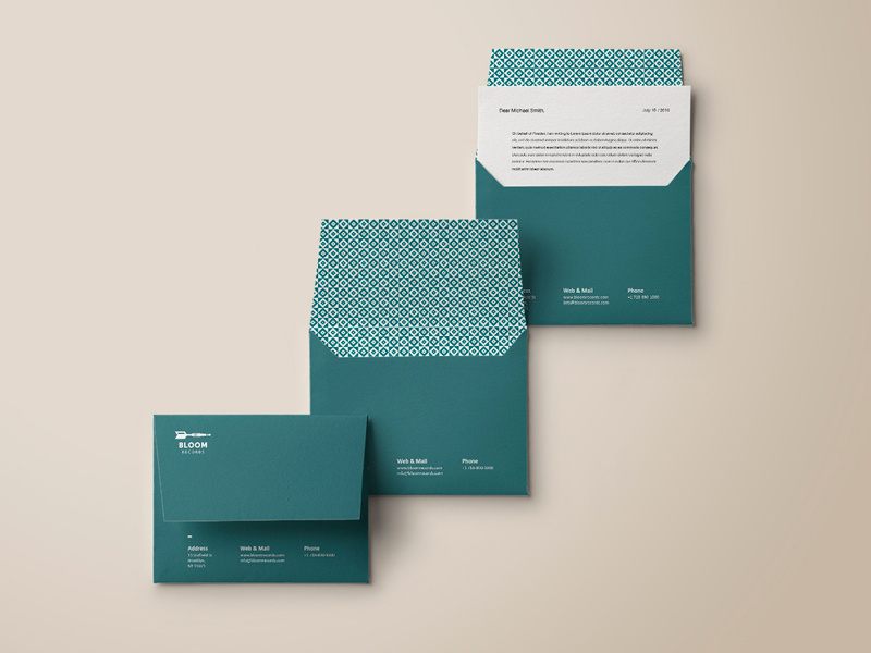 Envelope for Bloom Records music logo design logo brand identity graphic design rock brand design stationery envelope branding