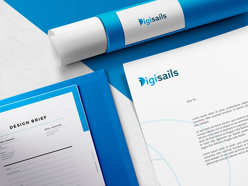 Digisails sail logotype logo graphic design digital d stationery branding brand identity brand design