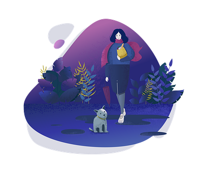 night walk autumn dog girl illustration night vector walk