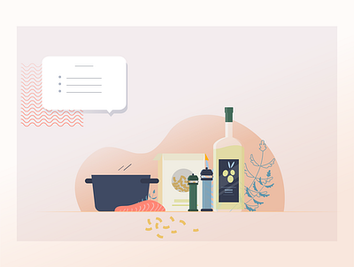 Illustration for food delivery site design dinner fish food food app illustration pasta vector