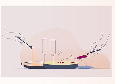 pie delivery digital art food hands illustration pasta pie pink vector