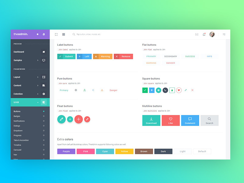 Buttons - TheAdmin uikit startup saas panel framework dashboard crm cms button backend application admin