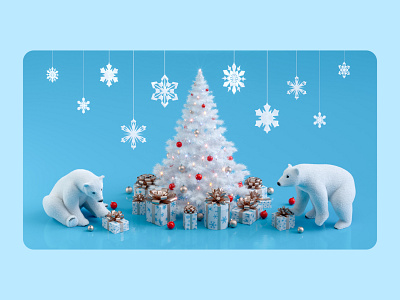 Christmas Tree with cute Polar Bears 🐻‍❄️ 3d 3dart 3dartist 3dillustration artist c4d cgi christmascards christmaslights christmastree cinema4d design illustrations maxon octane octanerender polarbear snowflake