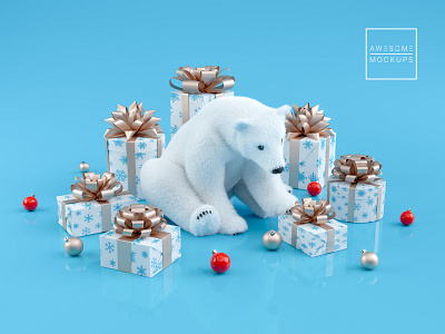 Cute Polar Bear with Gift Boxes 🐻🎁 3d 3d art 3d illustration c4d cgi cinema 4d cinema4d illustration octane octanerender
