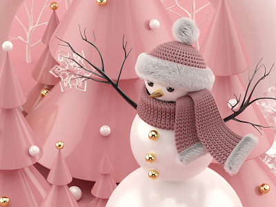 Cute Snowman ⛄ 3d 3d art 3d illustration c4d cgi christmas cinema 4d cinema4d illustration octane octanerender rose gold snowman