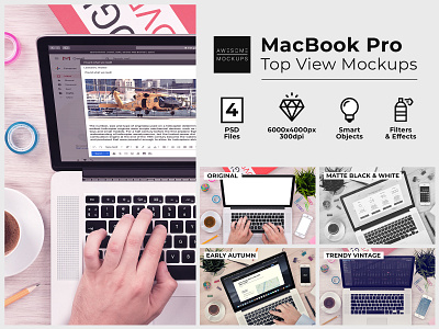 MacBook Top View Responsive Mockups