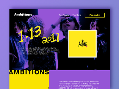 Concept of a landing page for OOR's new album daily ui