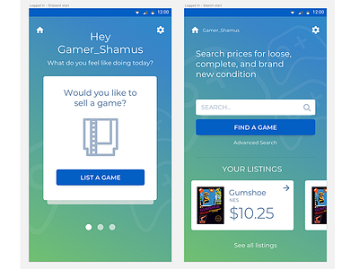 VGPC - Value Prop + Your Listings app mobile ui video games