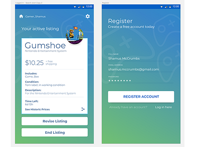 VGPC - Active Listing + Register app mobile ui video games