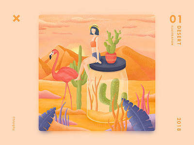 Desert_girl cactus desert flamingo girl illustration