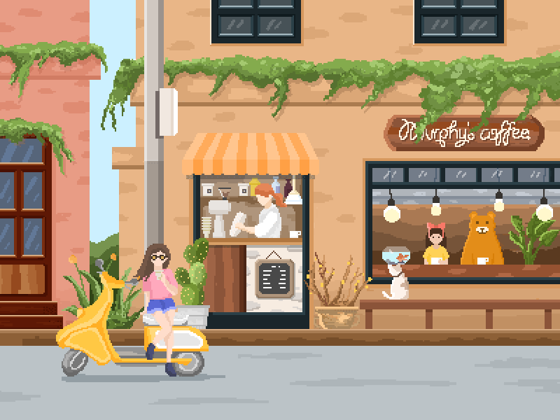 Pixel(coffee bar) animation coffee bar design girl illustration pixel