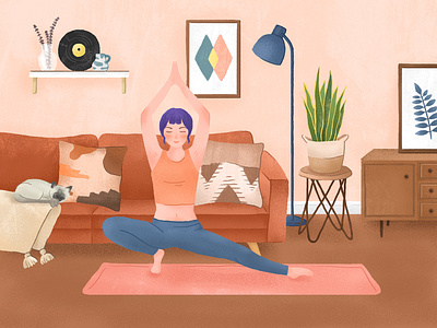 Life cat girl illustration yoga