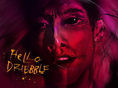 Hello Dribbble Shot Debut dark design digital art drawing horror illustration lettering