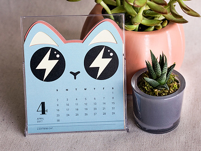 Lightning Cat – Cat of the Month Calendar 2017 calendar cat colorful desktop die-cut diecut illustration kitty