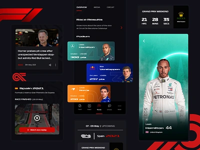 Formula One App Concept automotive cars circuit concept darkmode darkui dashboard design design studio driver driver profile f1 formula 1 mobileapp motorsports race racing sports ui designs