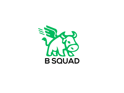 Bsquad Logo (flying bull) black branding bsquad bull bull logo design flat flying green icon logo white wings