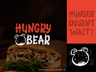 Hungry Bear Resturant Branding bear bear logo black branding flat food hungry hungry bear icon logo red red and black resturant typography vector