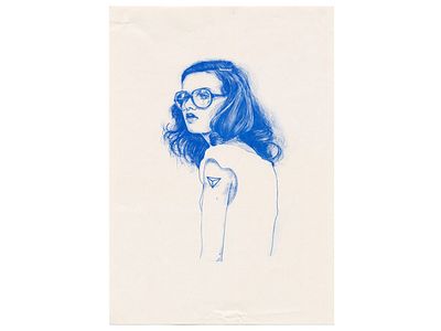 Amongst the books🦋 blue davidcallow drawing long hair portrait realism risograph tattoo