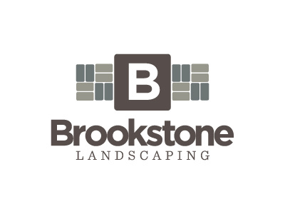 Brookstone Landscaping brook brookstone brown building clay design gray landscape landscaping logo mcandrews neutral outdoor patio rock stone type