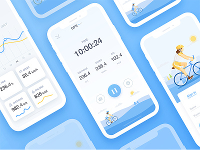 Cycling App app bicycle bike card graph health illustration interface ios riding sport ui
