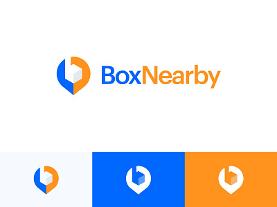 BoxNearby address blue box branding clean design identity logo mobile near orange pin place