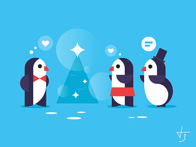 Christmas Party Love blue character concept christmas card christmas party love pinguins winter