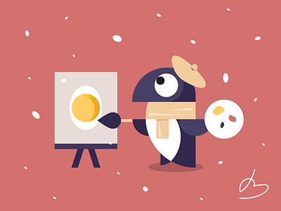 Painter artistic bird character concept painter christmas card egg painter sticker winter