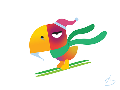 Skiing Parrot character concept fun funny ice illustration parrot skiing snow sport sticker winter winter sports