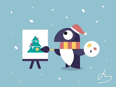 Christmas Painter art character concept christmas card funny illustration painter snow sticker vector winter