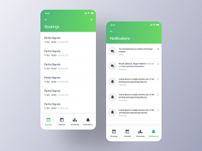 Tennis App - Bookings & Notifications android app design ios mobile tennis ui ux