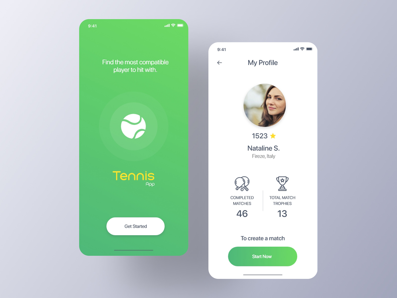 Tennis App  Welcome  Screen Profile by Bedri Allkja on 