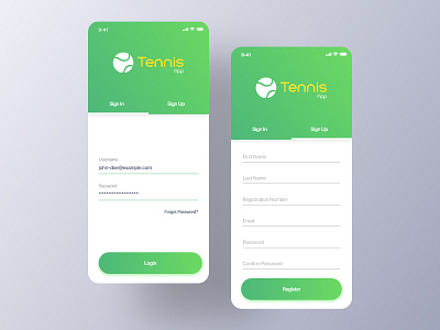 Tennis App - Login & Register android animation app ios login mobile register tennis ui uidesign uiux ux uxdesign