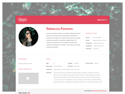 Profile Tearsheet app colours crm design profile tear sheet