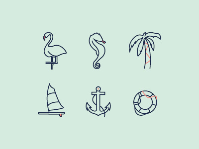 Sea icons animals flamingo icon design illustration logo vector